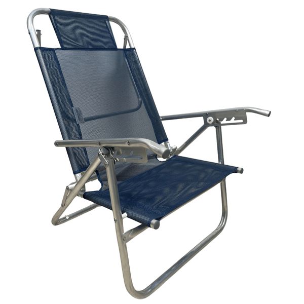 Cadeira De Praia Conforto Oversize Reclinavel 140kg Ronchetti Azul Marinho