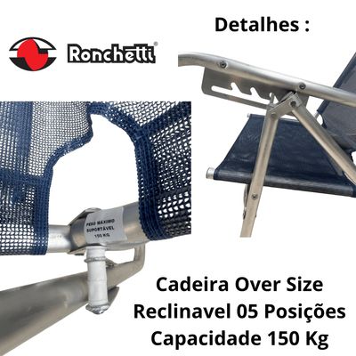 Cadeira De Praia Conforto Oversize Reclinavel 140kg Ronchetti Azul Marinho