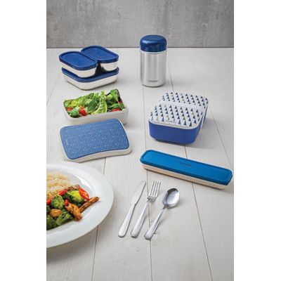 Conjunto Talher Aço Inox Com Estojo e Tampa Azul Tramontina