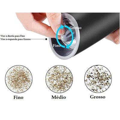 Moedor de Sal ou Pimenta com Sensor Gravidade Elétrico em Acrílico e Inox Cinza