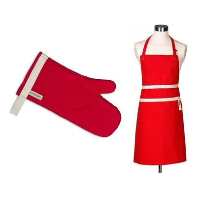 KIT AVENTAL PARA CHEF E LUVA ALGODÃO PARA FORNO LE CREUSET VERMELHO