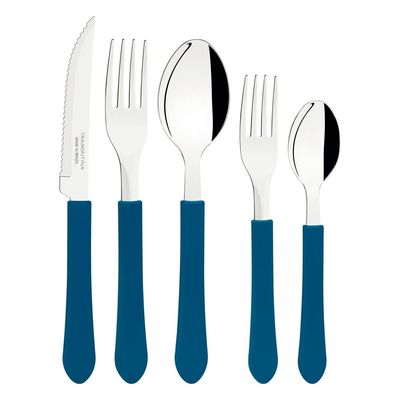 Faqueiro Talheres Leme Inox 40 Peças Tramontina Azul