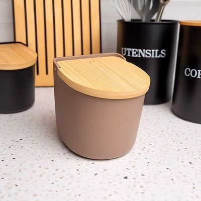 Saleiro com Tampa Bambu Marrom Mesa Porta Condimentos 600ml