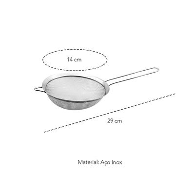 Peneira Inox Cabo Aço Cozinha Confeitaria 14cm