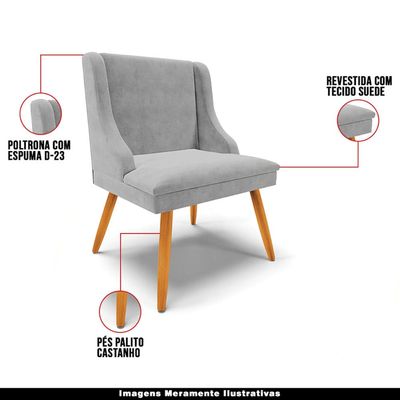 Kit 5 Cadeiras Decorativas Sala de Jantar Pés Palito de Madeira Firenze Suede Cinza/Natural G19 - Gran Belo
