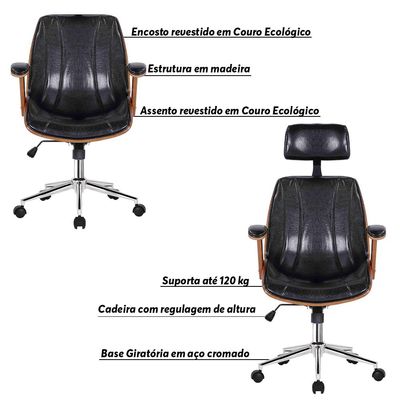 Kit 2 Cadeiras de Escritório Juliette Diretor e 1 Presidente Preta - Gran Belo