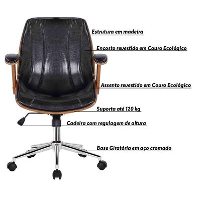 Kit 2 Cadeiras de Escritório Juliette Diretor Giratória Preta - Gran Belo