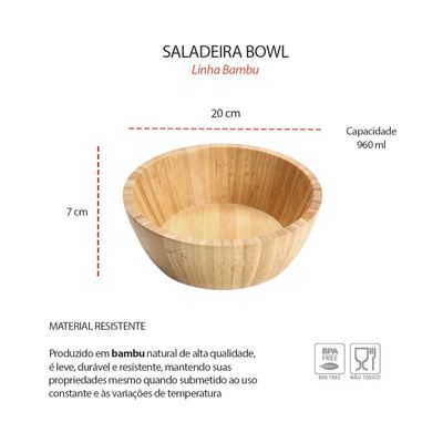 Tigela Bowl Saladeira e Pegador 30cm Pinça Bambu Natural