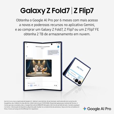 Smartphone Samsung Galaxy Z Flip7 5G 256GB 12GB RAM Tela 6.9" Dobrável Android 16 Câmera 50MP JetBlack Preto / Bivolt