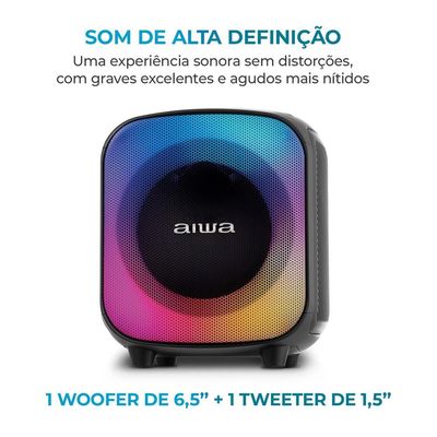 Caixa de Som Partybox Aiwa PB-07 com Bluetooth, Iluminação RGB, Entrada USB, Entrada para Cabo Auxiliar e Entrada para Micro SD - 100W RMS - Bivolt