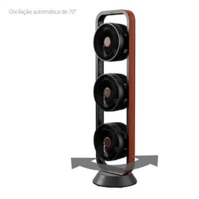 Ventilador de Torre Spirit Robot Triplo 130W com 3 Velocidades, Controle Remoto e Painel Digital com Display LED - Preto/Tabaco Preto / 220