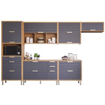 Cozinha Completa Eloise 6 Peças (3Aéreos+2Balcões+1Paneleiro) CZ026 Cinamomo/Platina - MGM