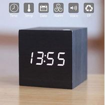 Relogio Despertador Digital Cubo Led Mesa Sound Control Cor:Preto