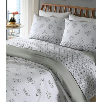 Jogo De Cama Casal Geométrico 150 Fios Lar E Lazer Branco UN / Branco