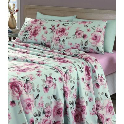 Jogo De Cama Casal Floral 200 Fios Lar e Lazer Verde UN / Verde