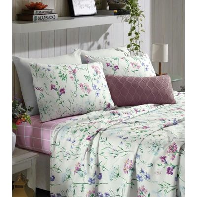 Jogo De Cama Queen Floral 200 Fios Lar e Lazer Bege UN / Bege