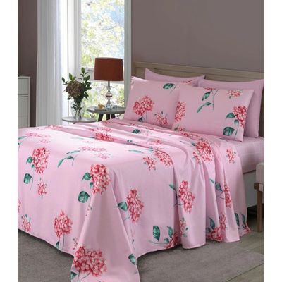 Jogo De Cama Casal 200 Fios Flores Lar E Lazer Rosa UN / Rosa