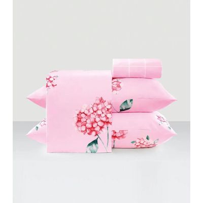Jogo De Cama Casal 200 Fios Flores Lar E Lazer Rosa UN / Rosa