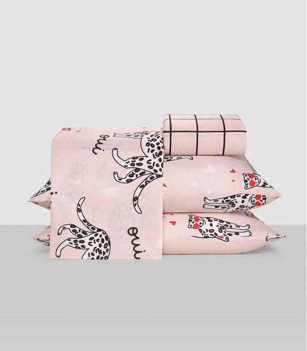 Jogo De Cama Queen Leopardo 4 Peças Lar E Lazer Rosa UN / Rosa