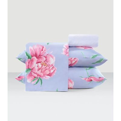 Jogo De Cama Queen Floral 200 Fios Lar E Lazer Azul UN / Azul