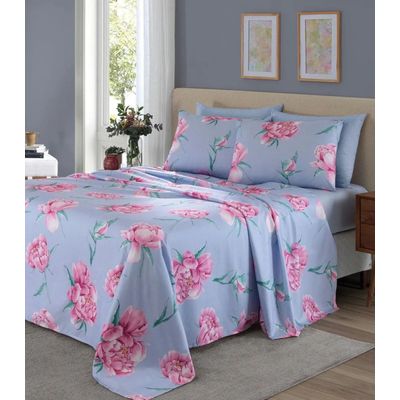 Jogo De Cama Queen Floral 200 Fios Lar E Lazer Azul UN / Azul