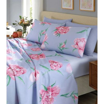 Jogo De Cama Queen Floral 200 Fios Lar E Lazer Azul UN / Azul