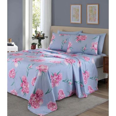 Jogo De Cama Casal Floral 200 Fios Lar E Lazer Azul UN / Azul