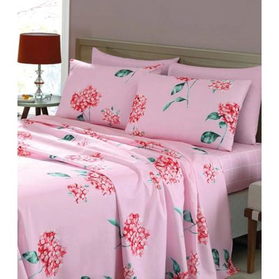 Jogo de Cama Queen 200 Fios Flores Lar e Lazer Rosa UN / Rosa