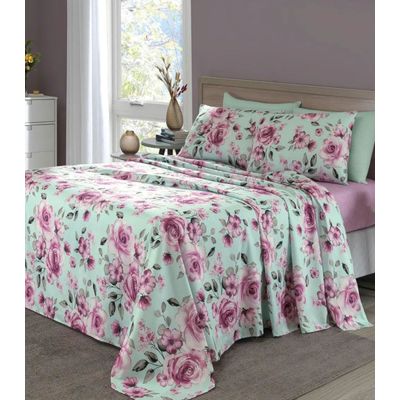 Jogo De Cama Queen Floral 200 Fios Lar E Lazer Verde UN / Verde