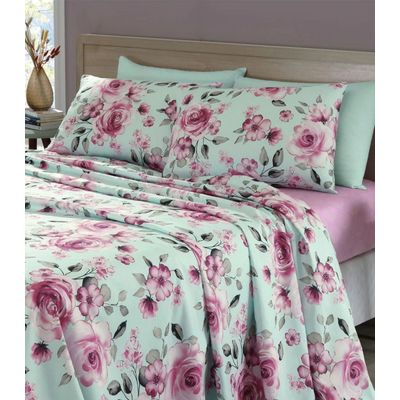 Jogo De Cama Queen Floral 200 Fios Lar E Lazer Verde UN / Verde