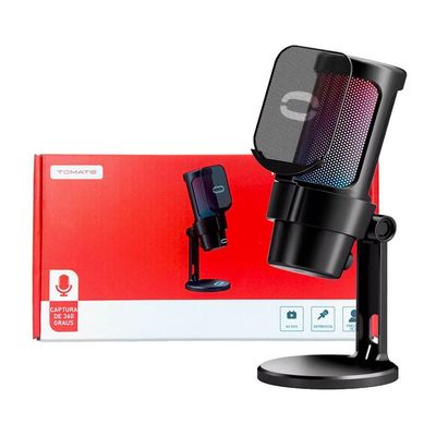 Microfone Gamer Condensador Rgb Alta Sensibilidade Preto