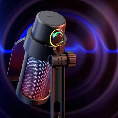 Microfone Gamer Condensador Rgb Alta Sensibilidade Preto