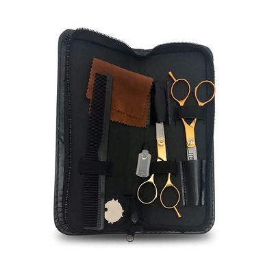 Kit Tesouras Profissional Dourada Com Estojo Para Corte