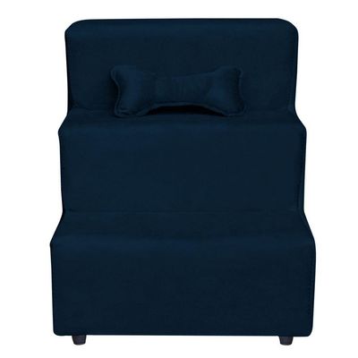 Escadinha Pet 3 Degraus Cachorro E Gato Veludo Azul Marinho