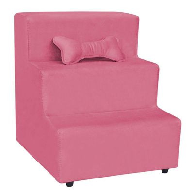 Escadinha Pet 3 Degraus Cachorro E Gato Suede Rosa