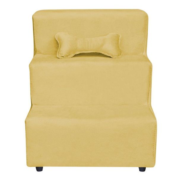 Escadinha Pet 3 Degraus Cachorro E Gato Veludo Amarelo