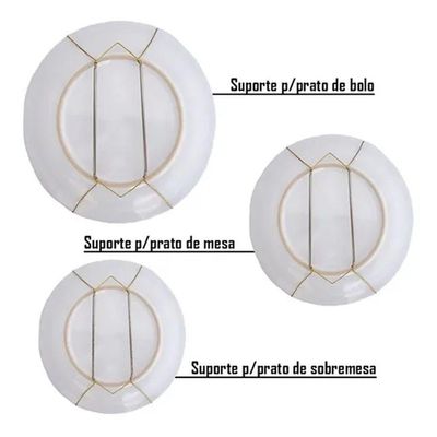 Suporte Gancho Mola Dourada Prato Decorativo Parede Pendurar Pires 11 A 15cm