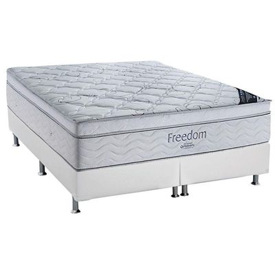 Cama Box Queen: Colchão Molas Ensacadas Ortobom Freedom+Base CRC Corano White-158x198
