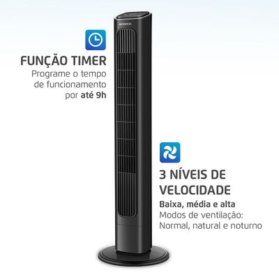 Ventilador de Torre Air Tower Mondial Preto 45W - VTR-01-B 127V