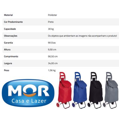 Carrinho De Compras Feira Reforçado Grande Dobrável Multi AZ