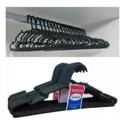 Kit 10 Cabides Adulto Plástico Preto Roupa Vestido Barato