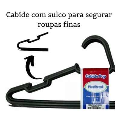 Kit 10 Cabides Adulto Plástico Preto Roupa Vestido Barato
