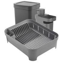 Kit Dispenser de Detergente Lixeira 4,7L Escorredor de Louça Chumbo Organizadores de Pia Cozinha