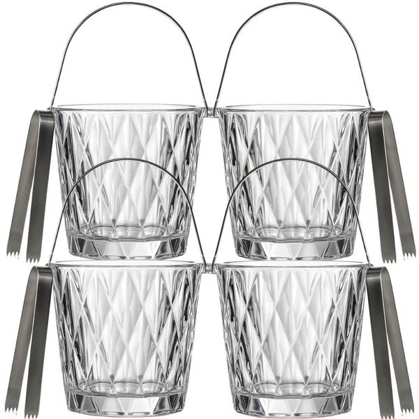 Kit 4 Baldes de Gelo com Alça Vidro 1 litro Diamond e Pegador Inox Bar Pub Eventos Lyor