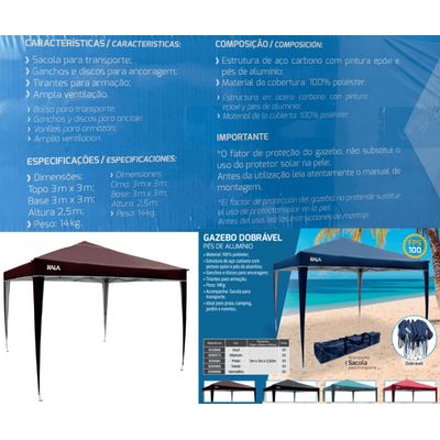 Tenda Gazebo Dobrável 3x3 Sanf Praia Jardim Campo Marro Kala