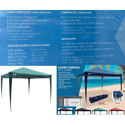 Tenda Gazebo Dobrável 3x3 Sanf Praia Jardim Campo Verde Kala