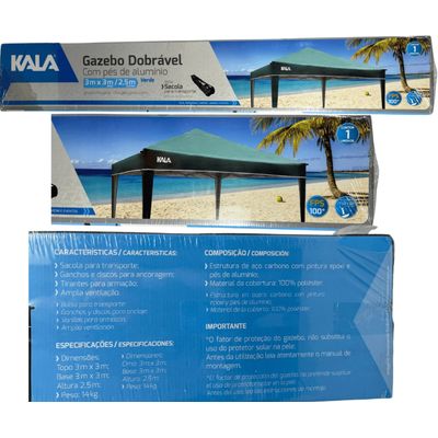 Tenda Gazebo Dobrável 3x3 Sanf Praia Jardim Campo Verde Kala