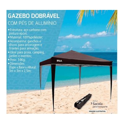 Tenda Gazebo Dobrável 3x3 Sanf Praia Jardim Campo Marro Kala