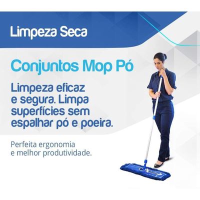Mop Pó Profi Completo 100 Cm Armação Cabo Retrátil E Refil