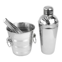 Kit Conjunto Bar 3 Peças Coqueteleira Balde Pegador Inox